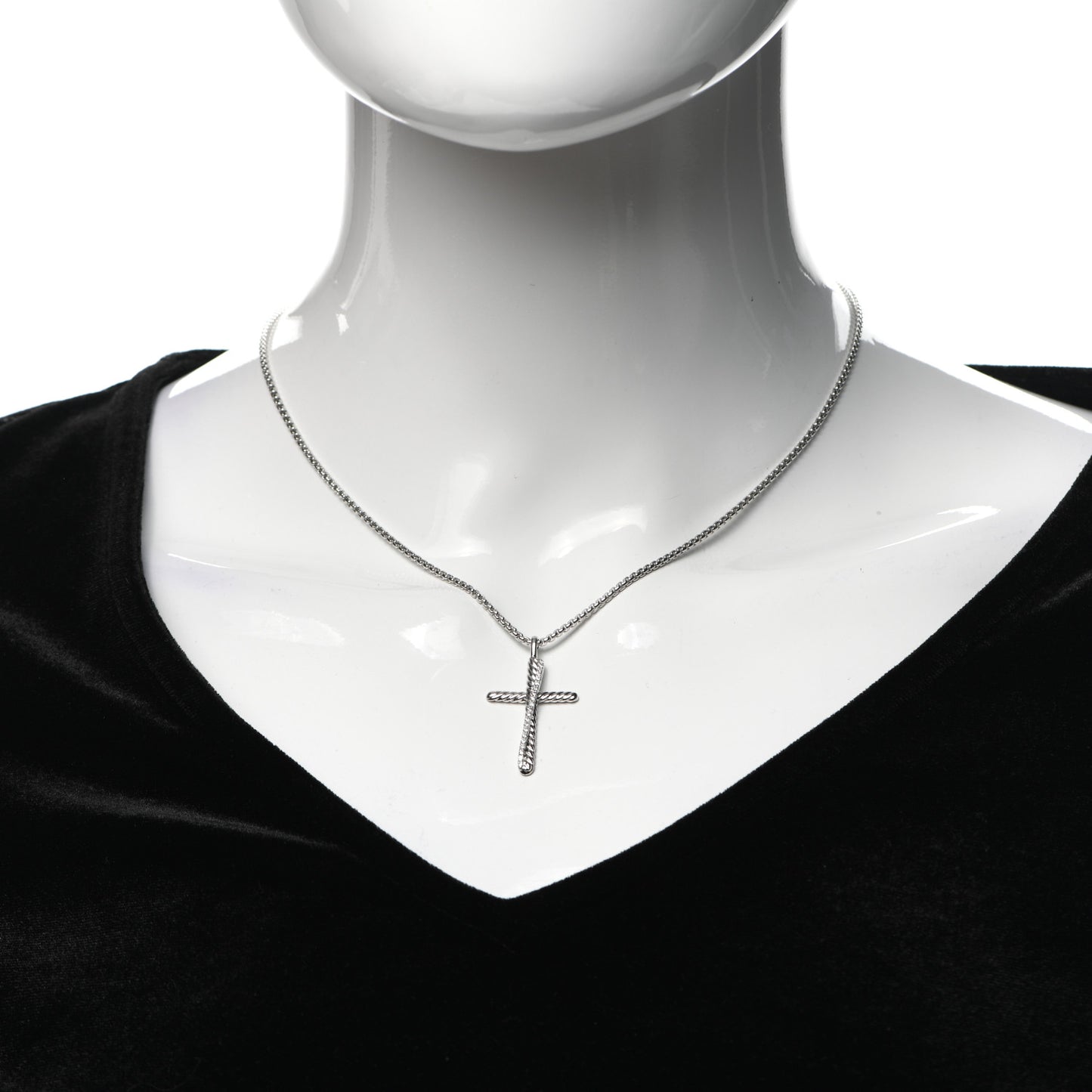 Sterling Silver Diamond Pave 29mm Crossover Cross Necklace