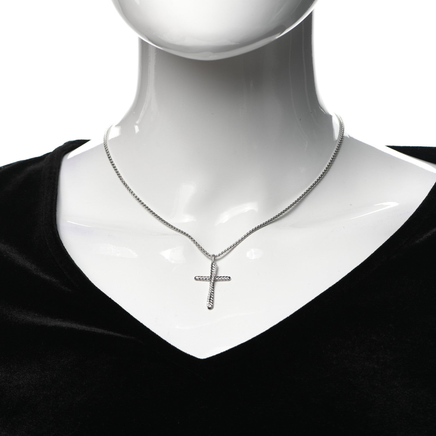David Yurman Sterling Silver Diamond Pave 29mm Crossover Cross Necklace 2 of 4