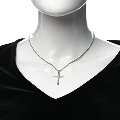 David Yurman Sterling Silver Diamond Pave 29mm Crossover Cross Necklace 2 of 4