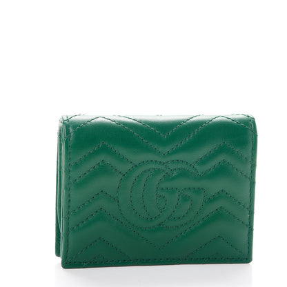 Gucci Calfskin Matelasse GG Marmont Card Case Wallet Emerald 3 of 9