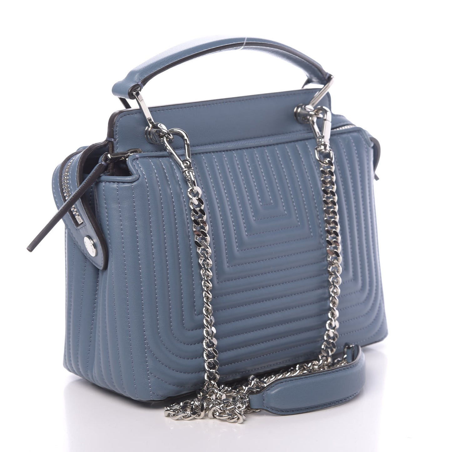 Shiny Nappa Trapuntata Small DotCom Click Top Handle Chain Satchel Blue