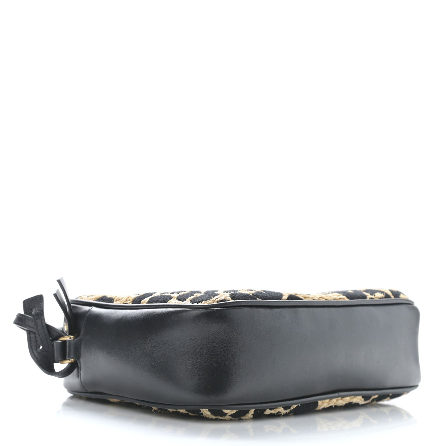 Raffia Calfskin Leopard Print Monogram Lou Camera Bag Natural Beige Black