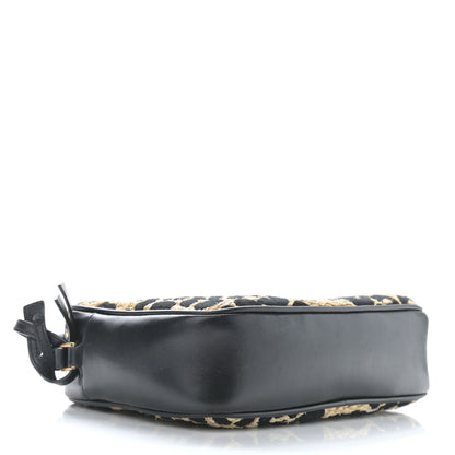Saint Laurent Raffia Calfskin Leopard Print Monogram Lou Camera Bag Natural Beige Black 4 of 10