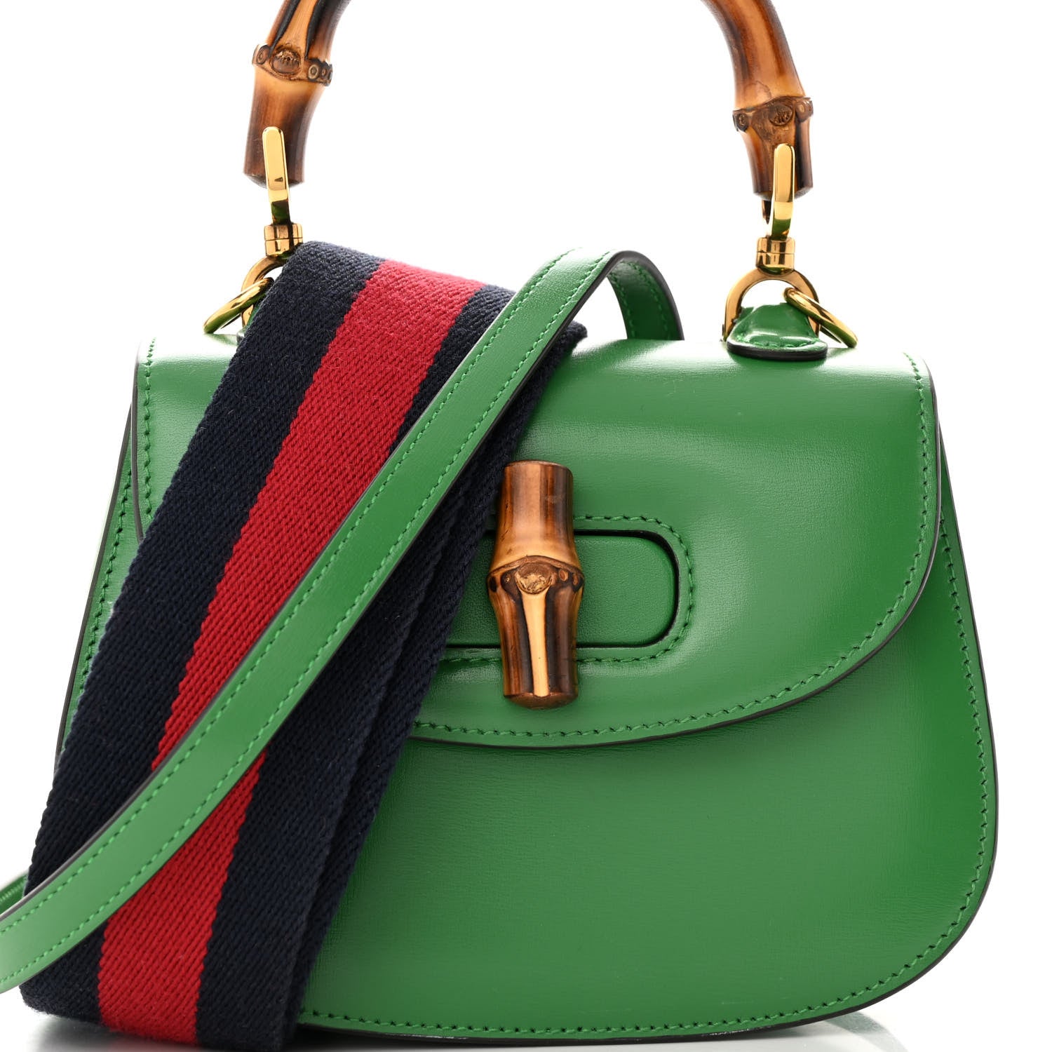 Gucci Boarded Dyana Lux Calfskin Mini Bamboo 1947 Top Handle Bag Spring Green 8 of 10