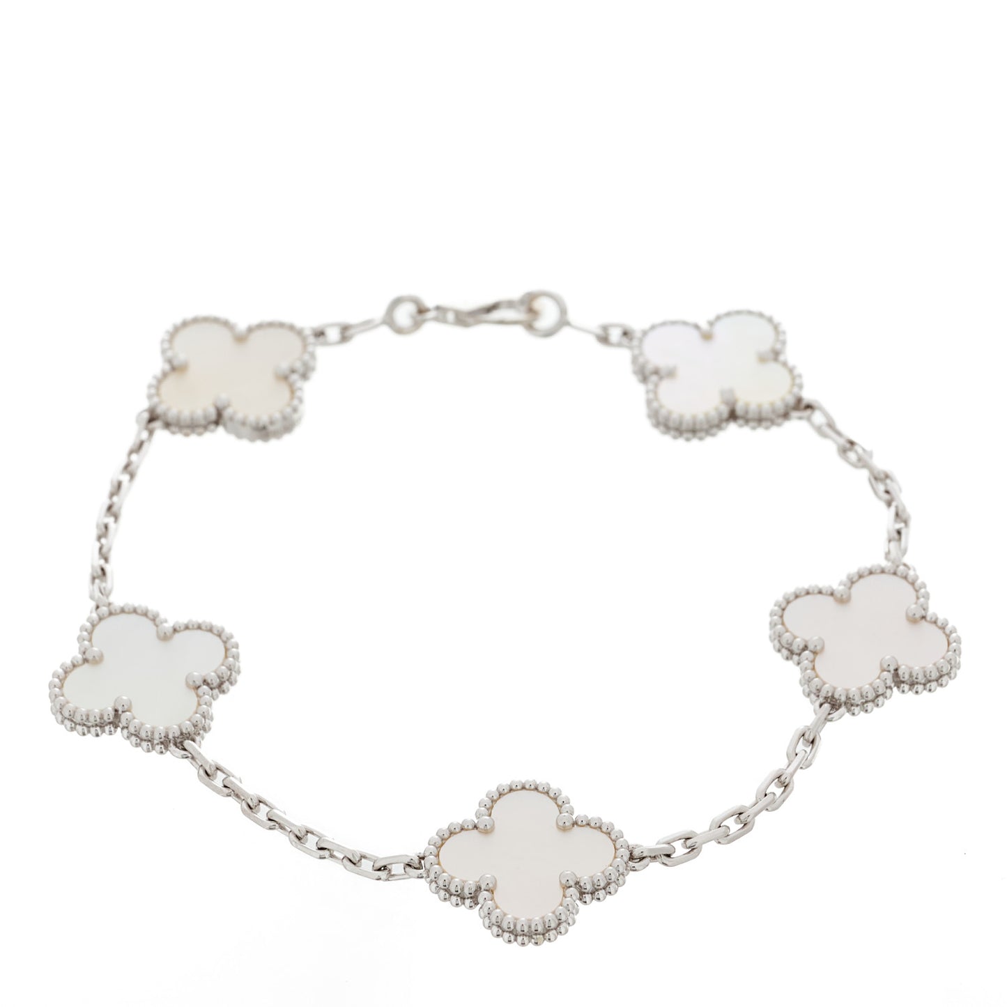 18K White Gold Mother of Pearl 5 Motifs Vintage Alhambra Bracelet