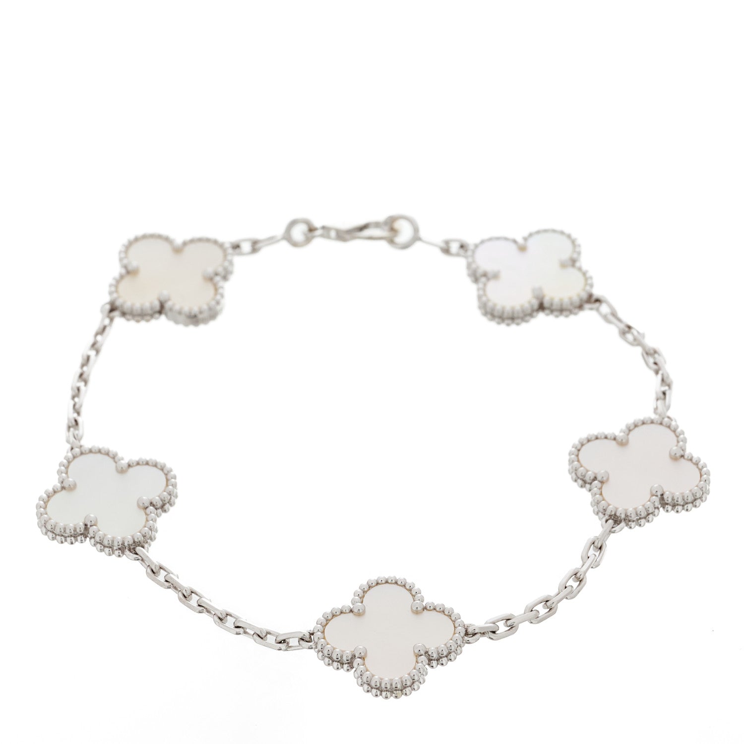 Van Cleef & Arpels 18K White Gold Mother of Pearl 5 Motifs Vintage Alhambra Bracelet 1 of 7