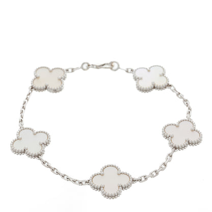 Van Cleef & Arpels 18K White Gold Mother of Pearl 5 Motifs Vintage Alhambra Bracelet 1 of 7