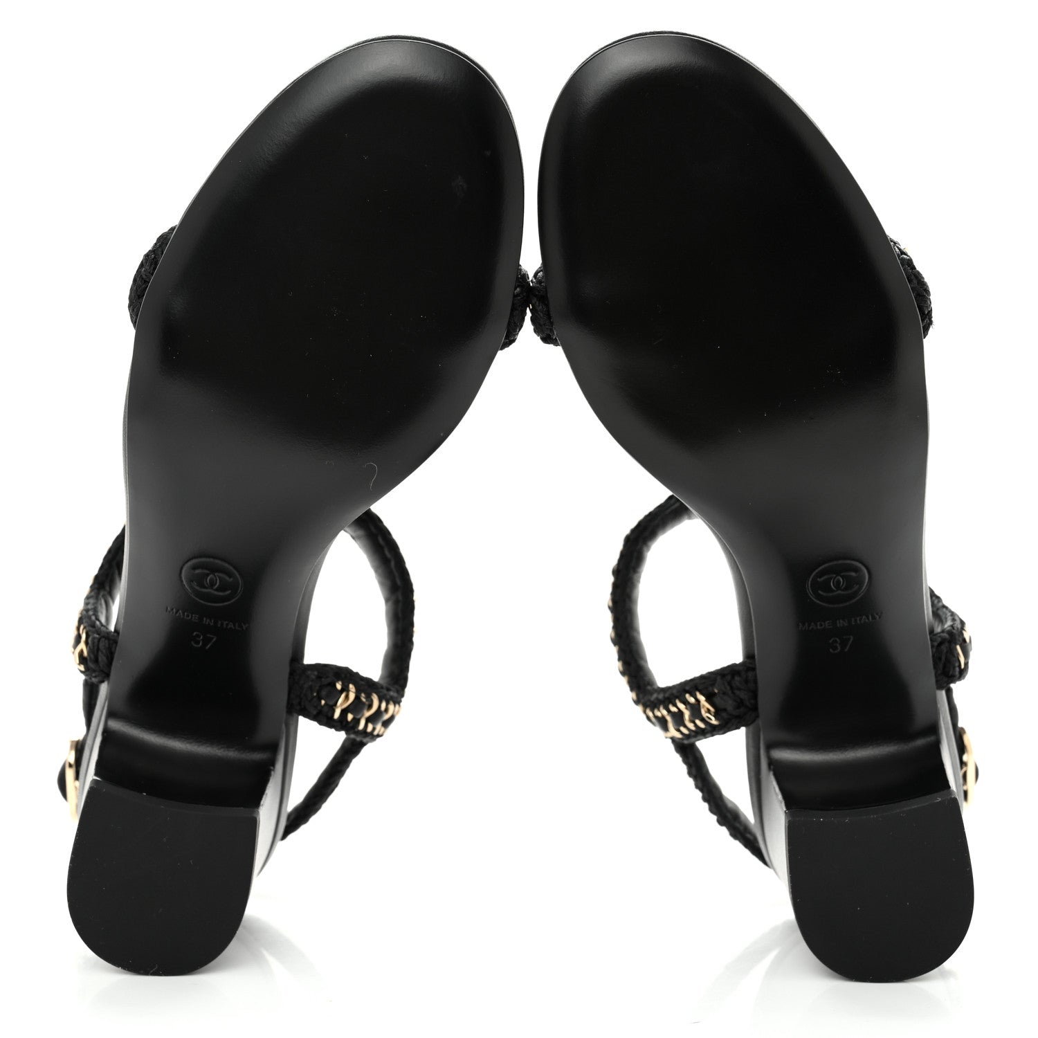 Chanel Lambskin CC Chain Braided Sandals 37 Black 5 of 11