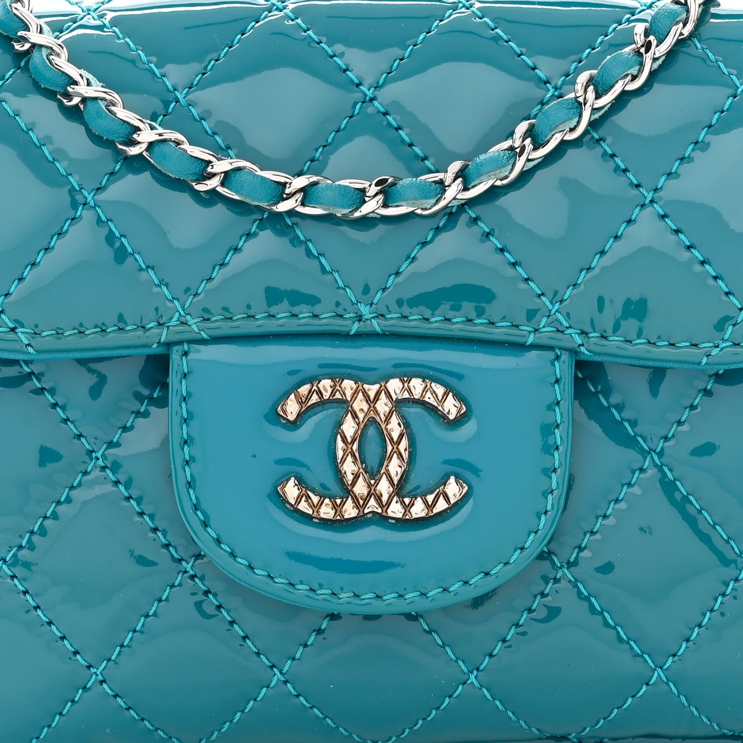 Chanel Patent Brilliant Mini Flap WOC Bag Blue 10 of 13
