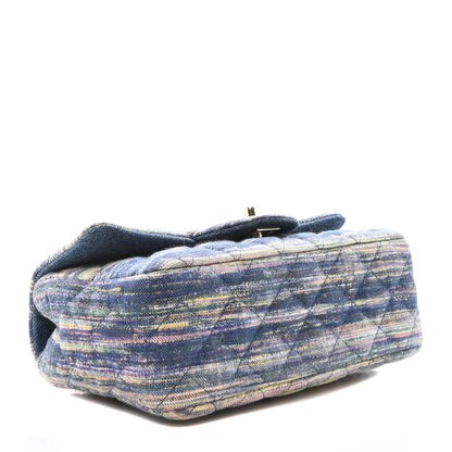 Chanel Striated Denim Quilted Classics in Fabrics Mini Rectangular Flap Navy Yellow Purple Green Multicolor 4 of 10