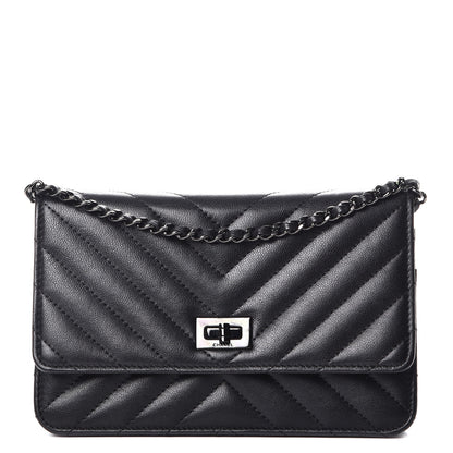 Chanel Sheepskin Chevron Reissue Wallet On Chain WOC So Black 1 of 9
