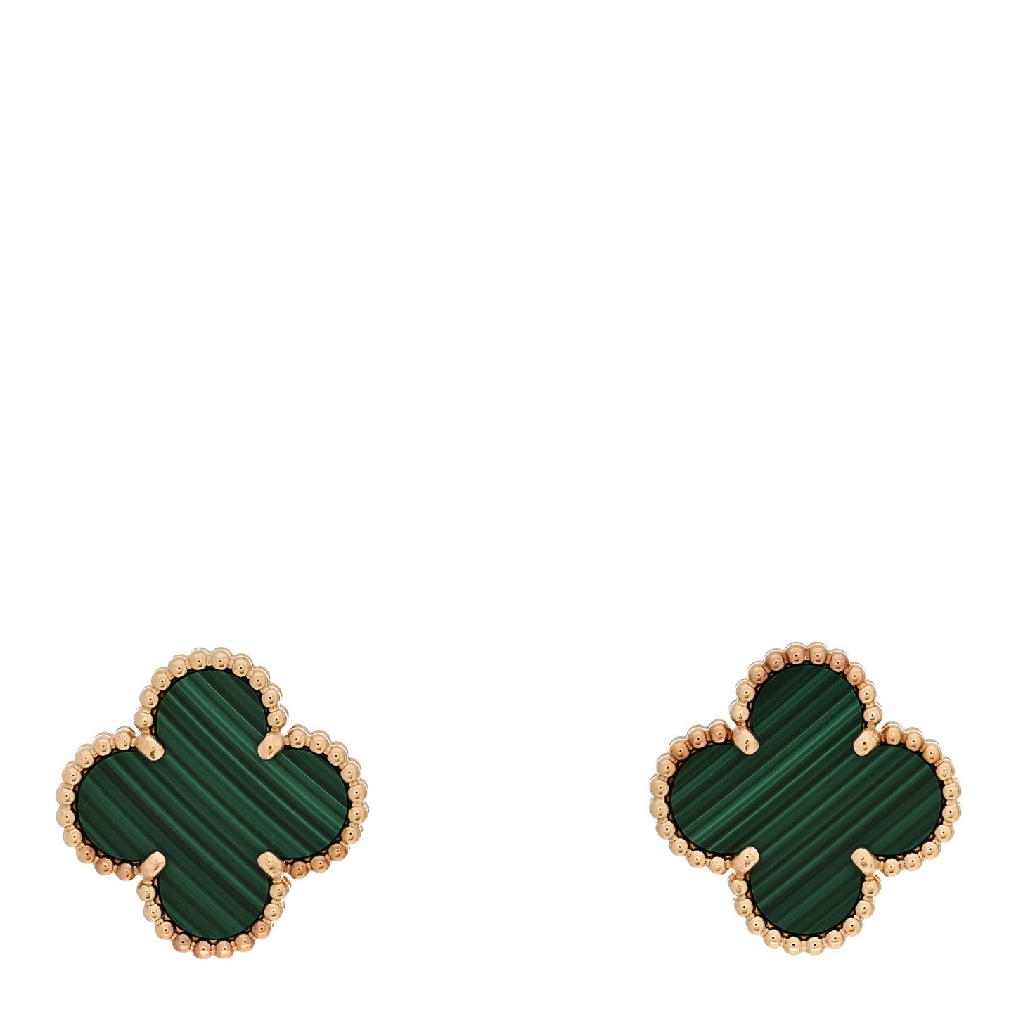 18K Yellow Gold Malachite Vintage Alhambra Earrings