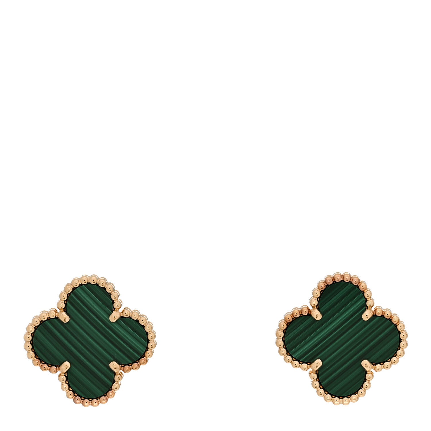 Van Cleef & Arpels 18K Yellow Gold Malachite Vintage Alhambra Earrings 1 of 5