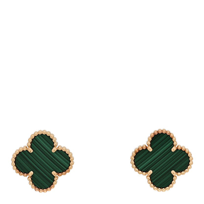 Van Cleef & Arpels 18K Yellow Gold Malachite Vintage Alhambra Earrings 1 of 5