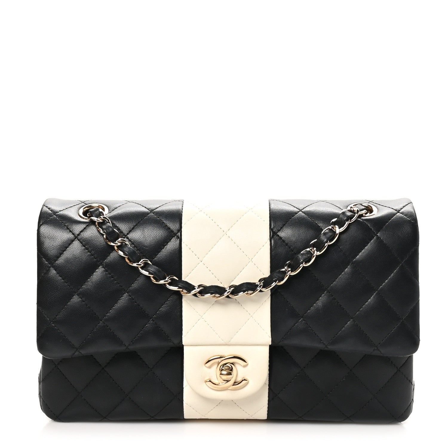 Chanel Lambskin Quilted Medium Double Flap Black White 1 of 11