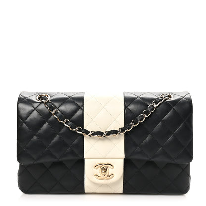 Chanel Lambskin Quilted Medium Double Flap Black White 1 of 11