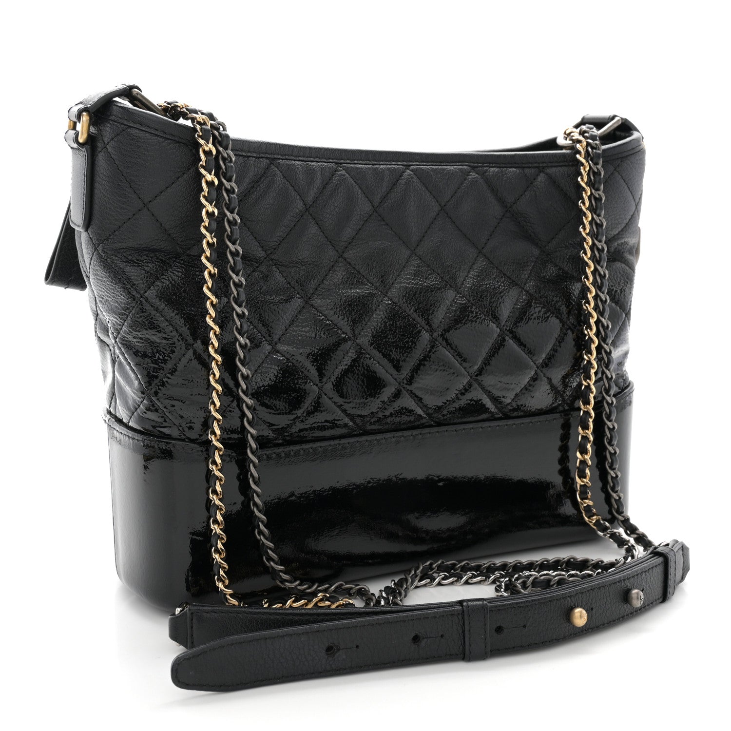 Chanel Patent Goatskin Quilted Medium Gabrielle Hobo Black 3 of 13