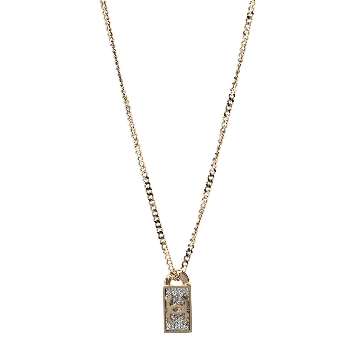 Crystal Dog Tag Charm Necklace Gold