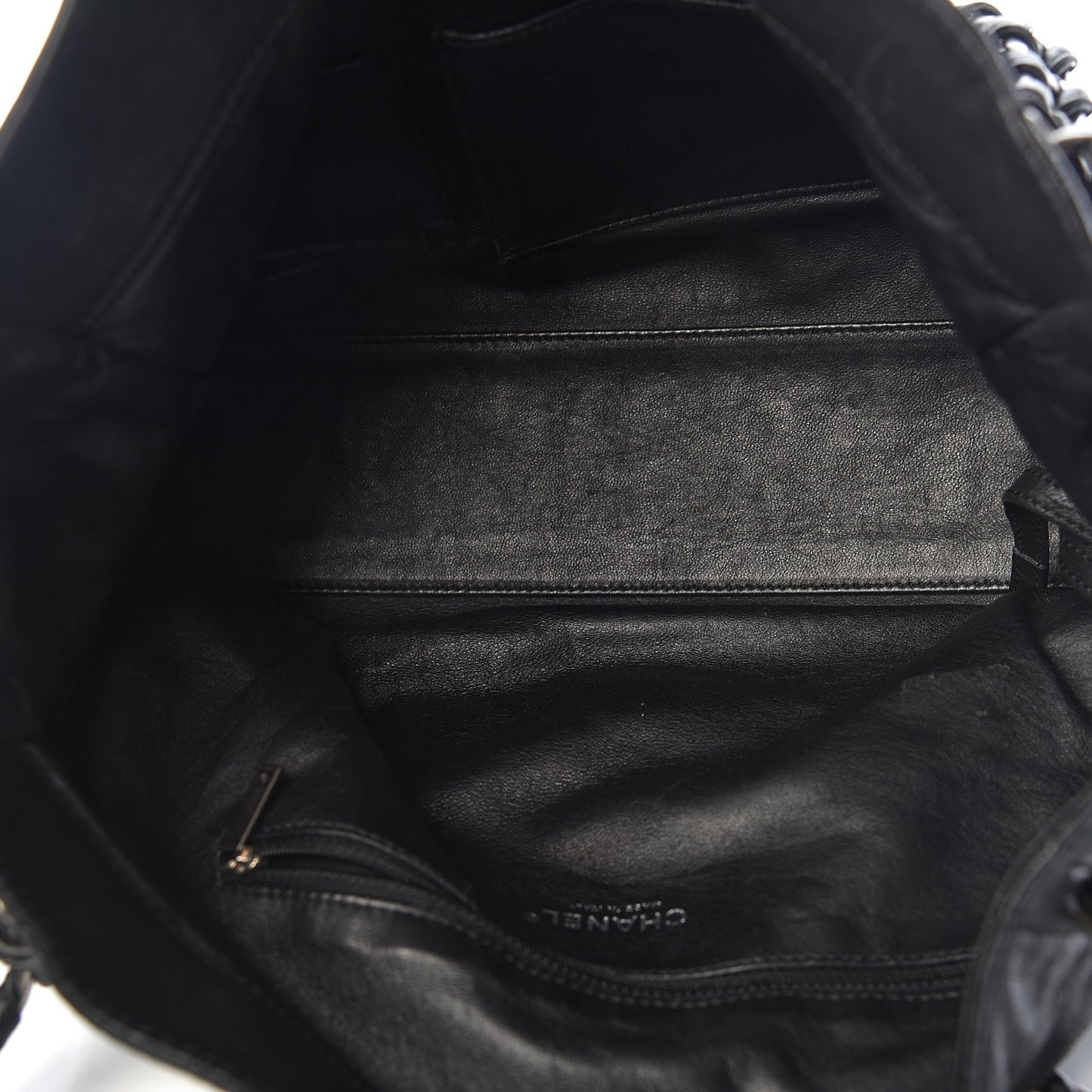 Glazed Calfskin Modern Chain Tote Black