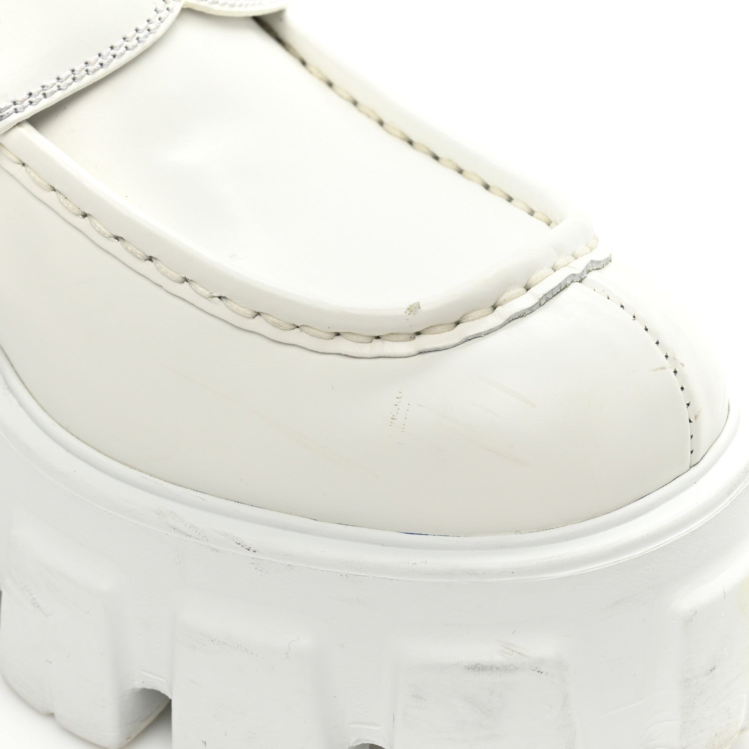 Prada Spazzolato Metal Triangle Logo Monolith Pointy 55mm Loafers 39 White 13 of 14