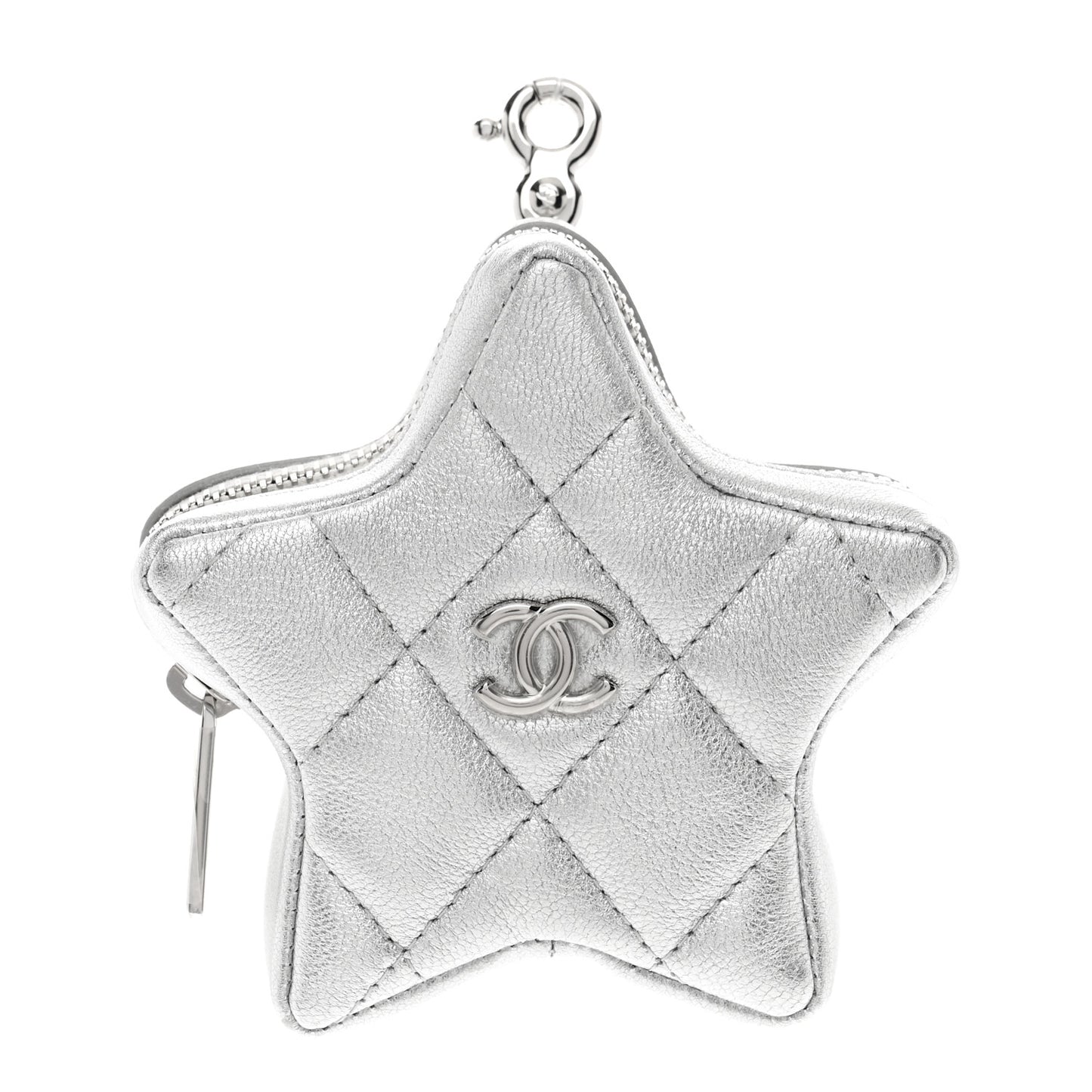 Metallic Calfskin Quilted Star Charm Silver