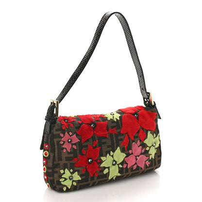 Fendi Zucca Snakeskin Crystal Flower Applique Baguette Tobacco Multicolor 2 of 8
