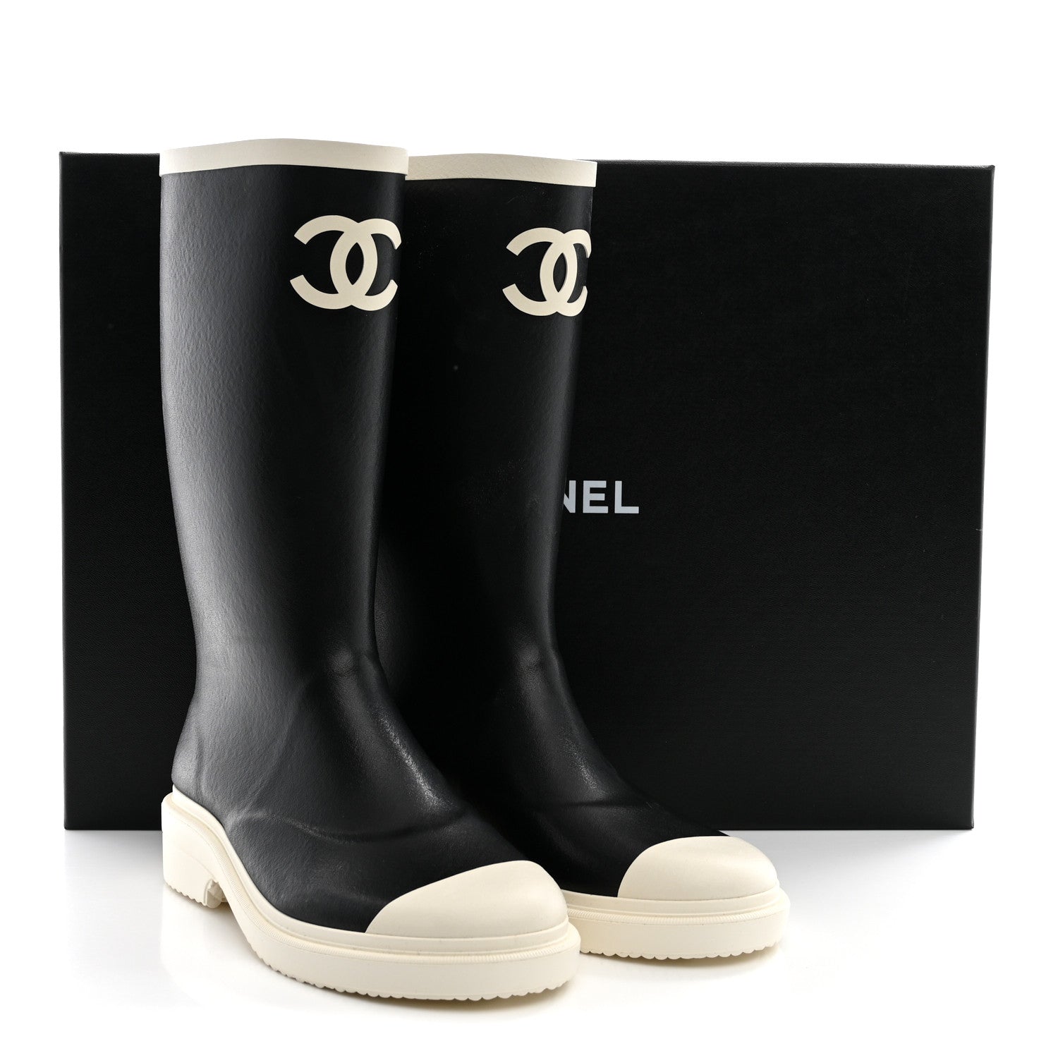 Chanel Caoutchouk CC High Boots 37 Black White 9 of 9