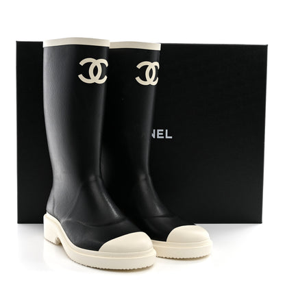 Chanel Caoutchouk CC High Boots 37 Black White 9 of 9