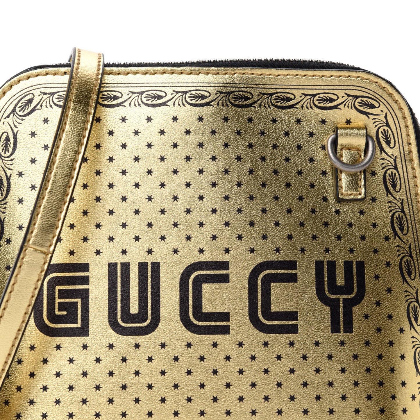X SEGA Calfskin GUCCY Stars Mini Dome Shoulder Bag Gold