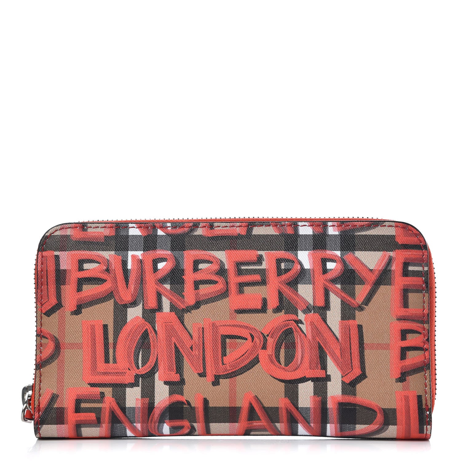 Burberry Haymarket Check Graffiti Print Zip Around Wallet Red 1 of 7