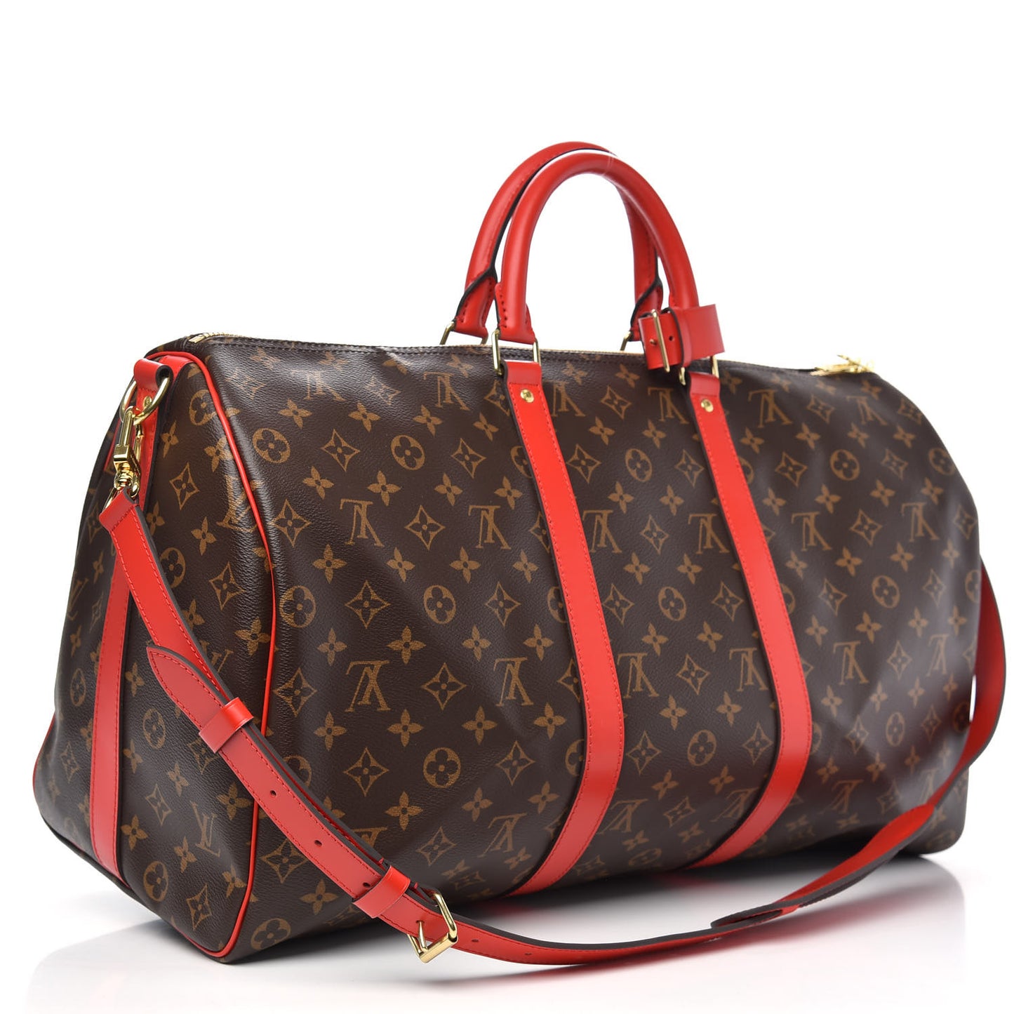 Calfskin Monogram Keepall Bandouliere 50 Coquelicot