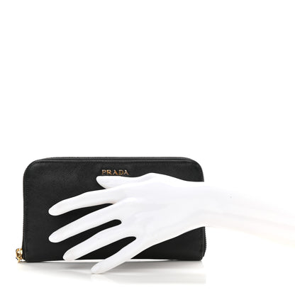 Prada Saffiano Metal Zip Around Wallet Black 2 of 10