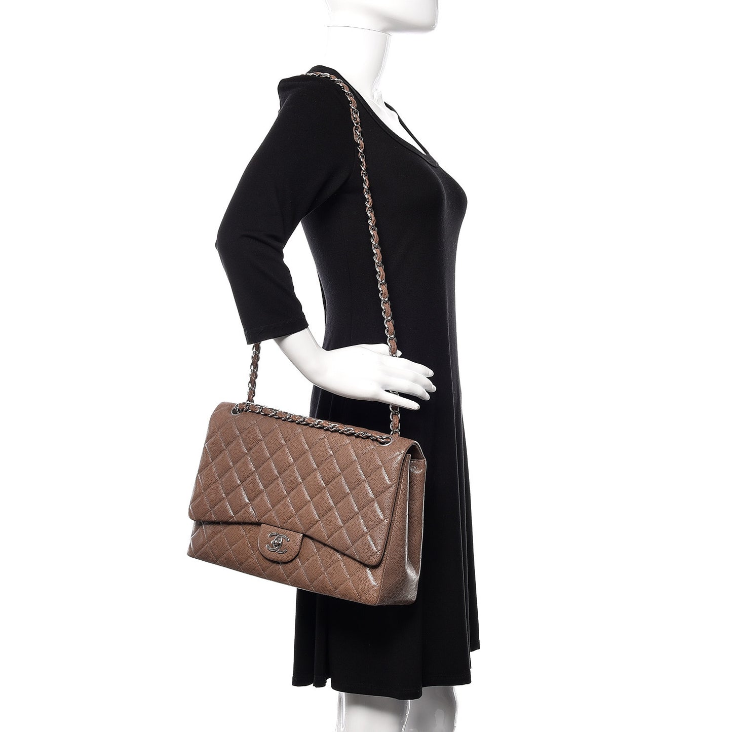Caviar Quilted Maxi Single Flap Taupe