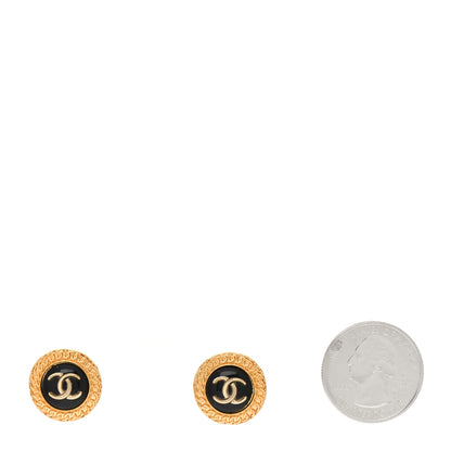 Chanel Resin CC Chain Round Earrings Gold Black 2 of 4