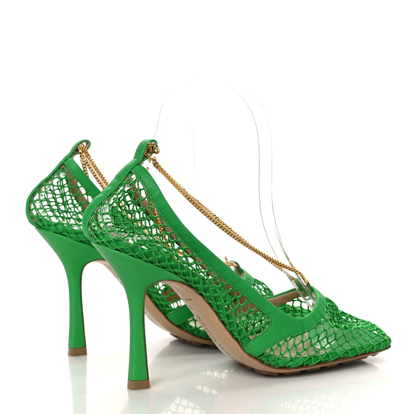 Mesh Calfskin Stretch Chain Strap 90mm Pumps 38 Parakeet