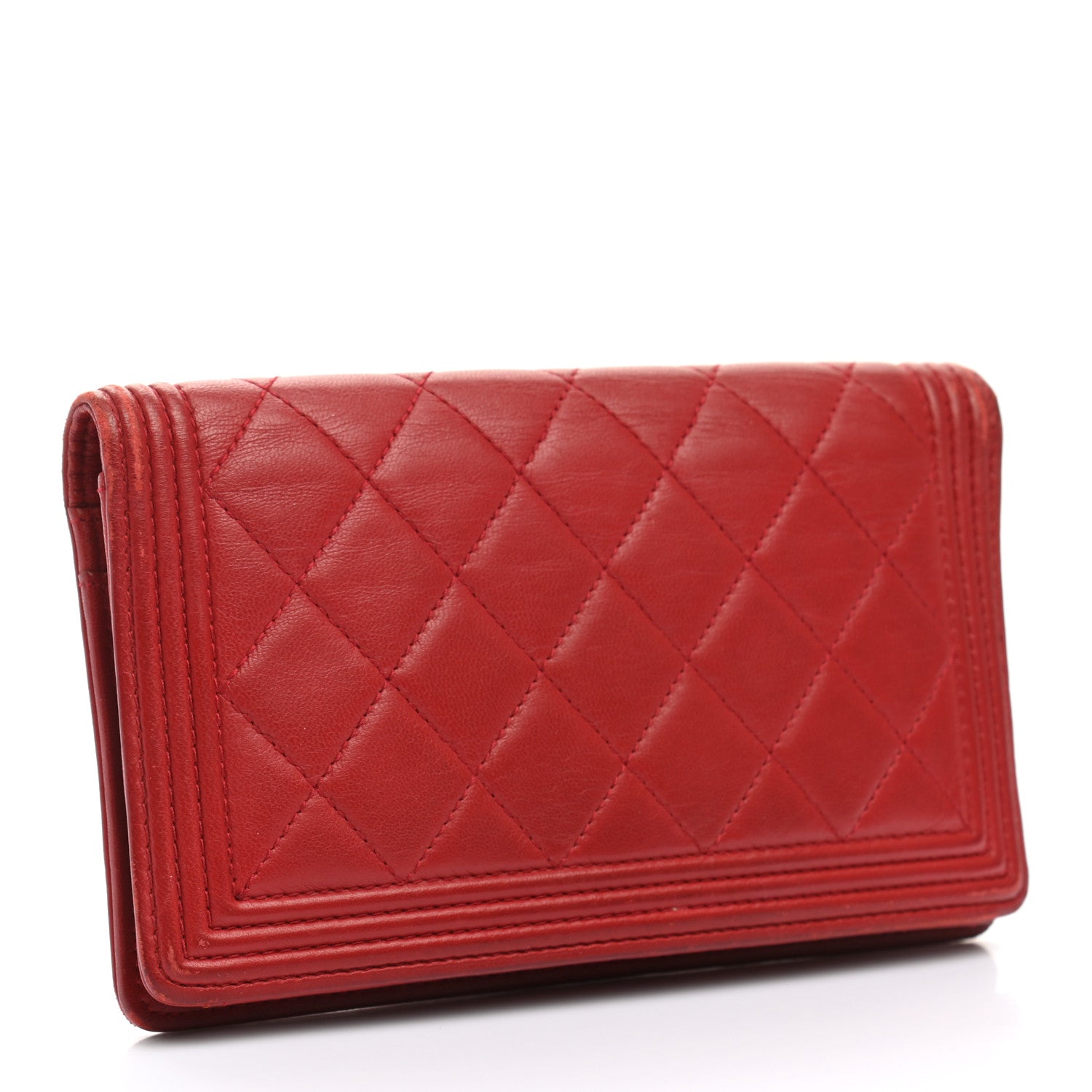 Chanel Lambskin Quilted Boy Yen Wallet Red 3 of 12