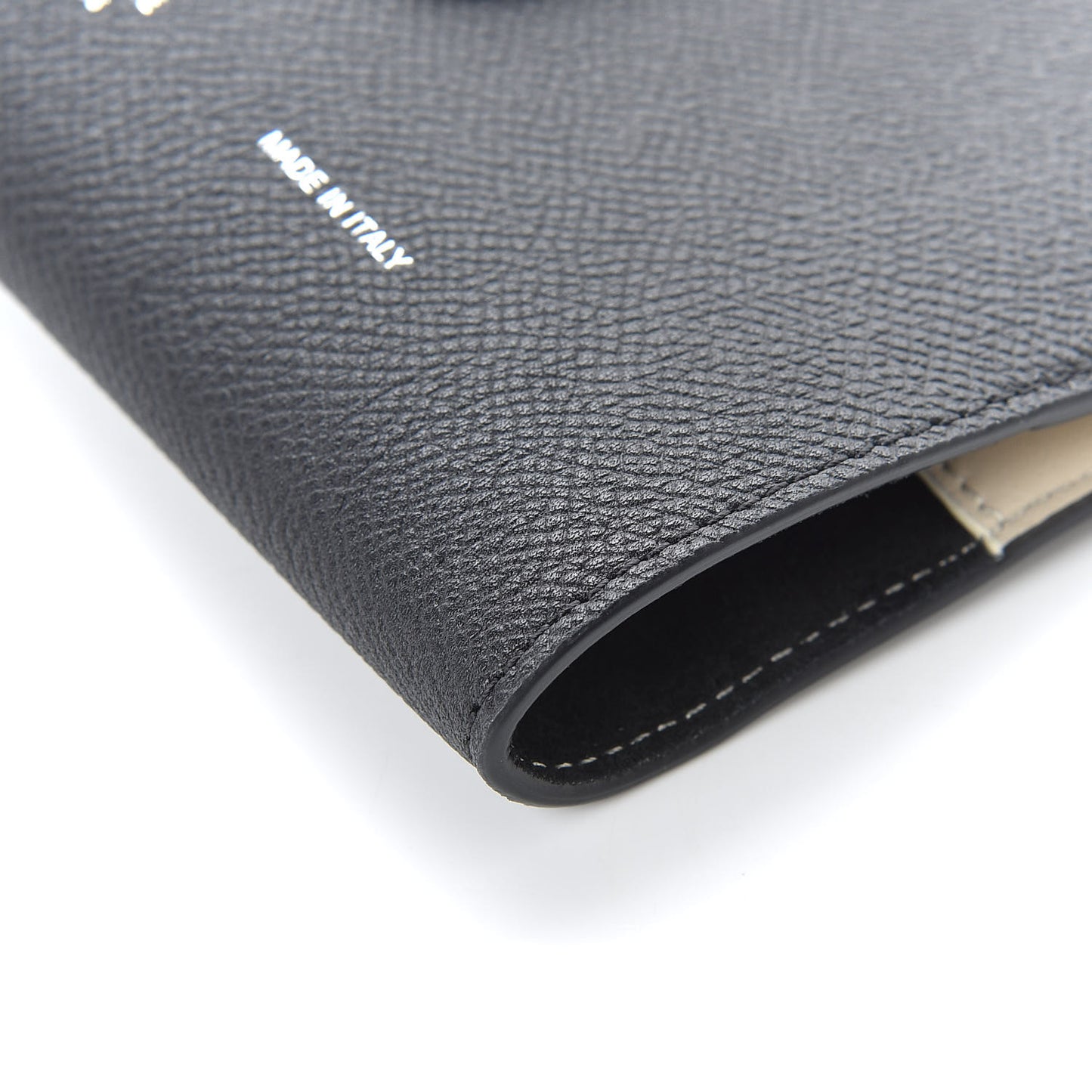 Grained Calfskin Strap Passport Cover Black Chalk