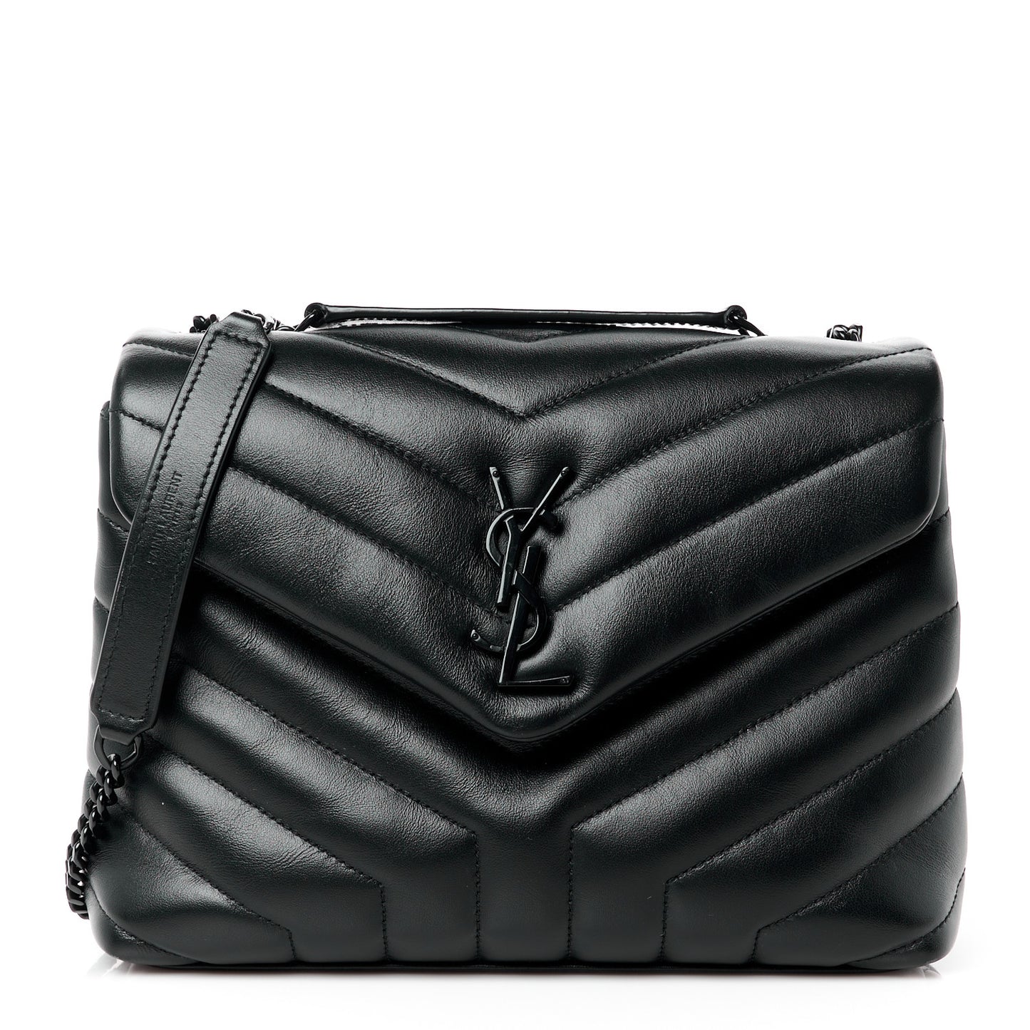 Calfskin Y Quilted Monogram Monochrome Small Loulou Chain Satchel Black