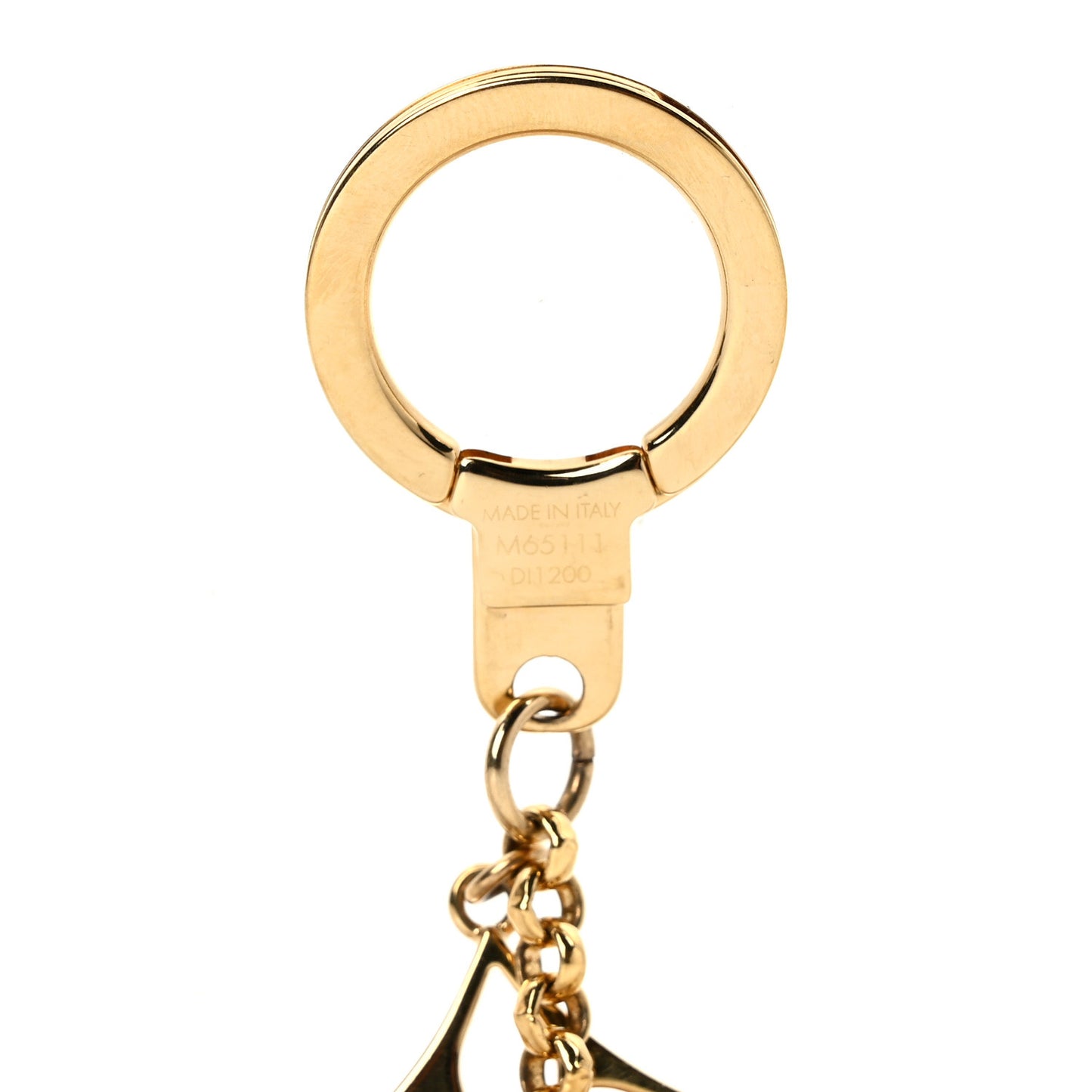 Brass Enamel Fleur De Monogram Bag Charm Chain Gold