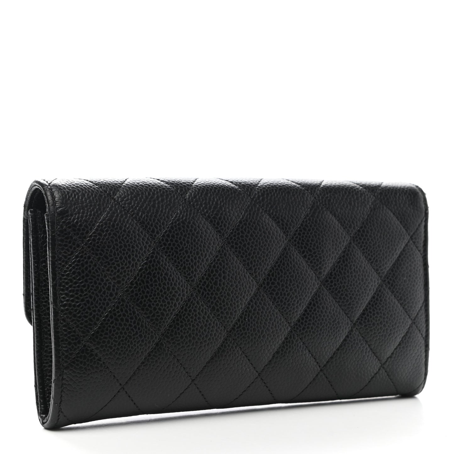 Caviar Quilted Large Gusset Flap Wallet Black