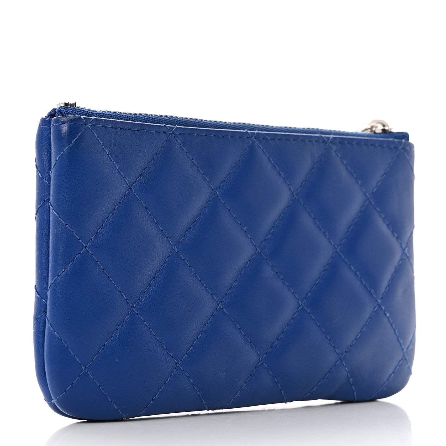 Lambskin Quilted Small Cosmetic Case Blue