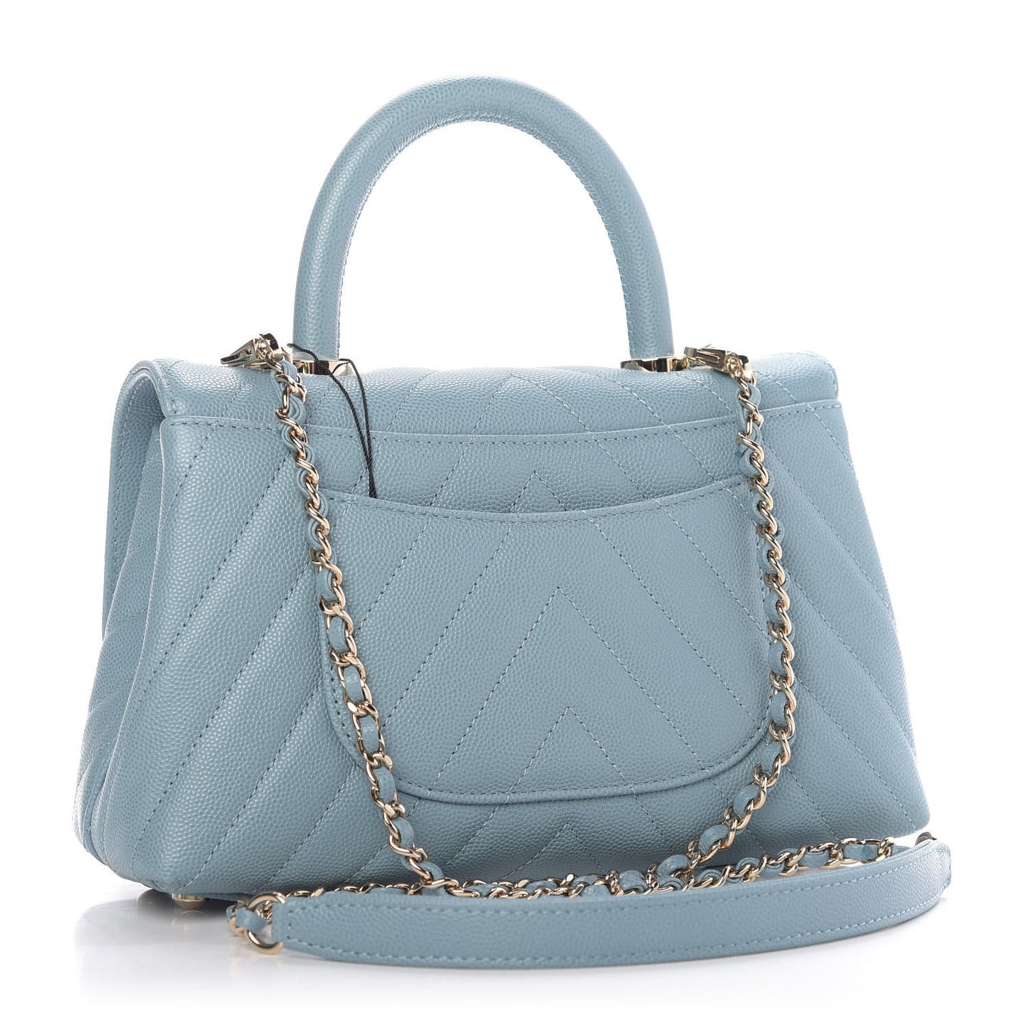 Caviar Chevron Quilted Mini Coco Handle Flap Sky Blue
