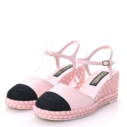Chanel Lambskin Grosgrain CC Espadrilles Wedges 40 Pink Black 4 of 10