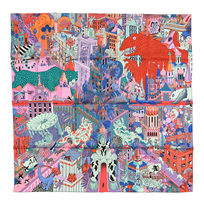 Hermes Silk Animapolis Scarf 90 Bleu Lavande Vert 1 of 3