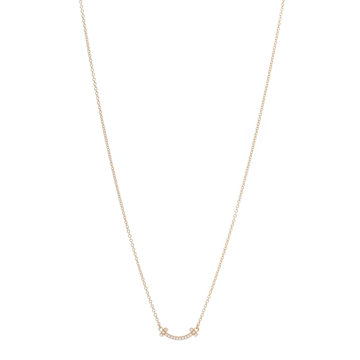 18K Yellow Gold Diamond Mini T Smile Pendant Necklace