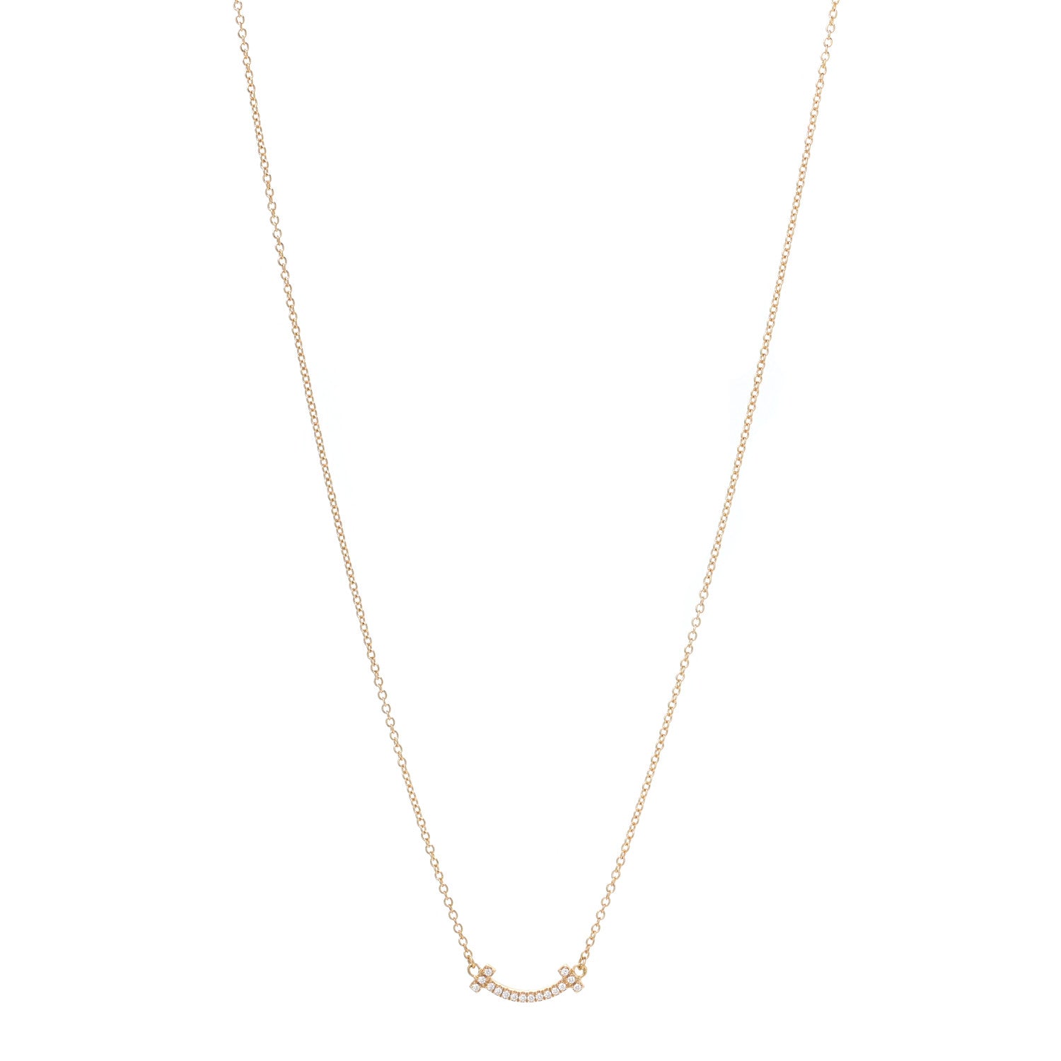 Tiffany 18K Yellow Gold Diamond Mini T Smile Pendant Necklace 1 of 6