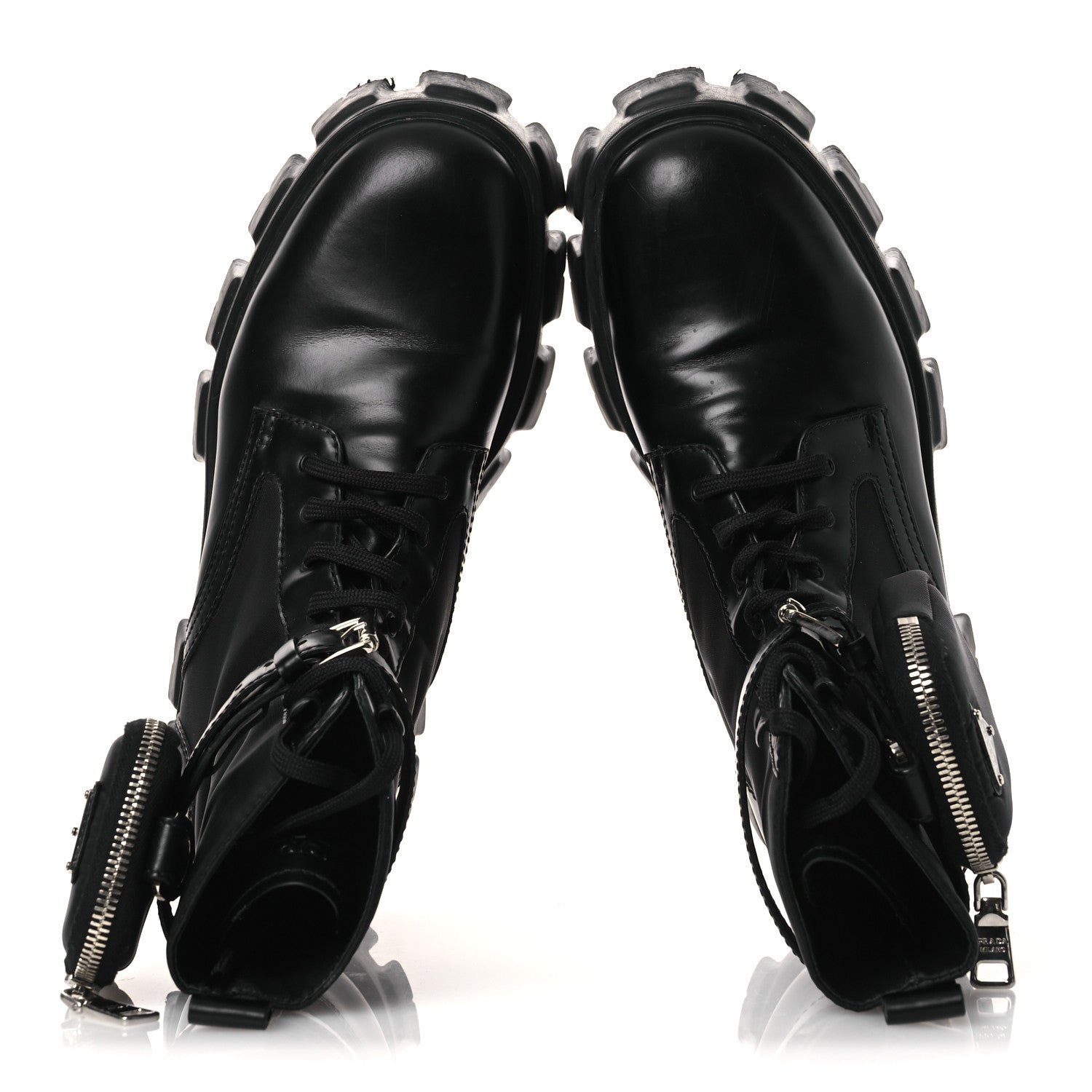 Prada Spazzolato Rois Nylon Metal Triangle Logo Monolith Pouch Pocket 55mm Boots 40.5 Black 2 of 12