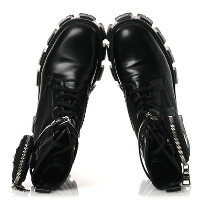 Prada Spazzolato Rois Nylon Metal Triangle Logo Monolith Pouch Pocket 55mm Boots 40.5 Black 2 of 12