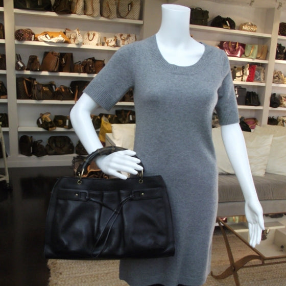 Gucci Leather Bamboo Handle Tote Black 2 of 10