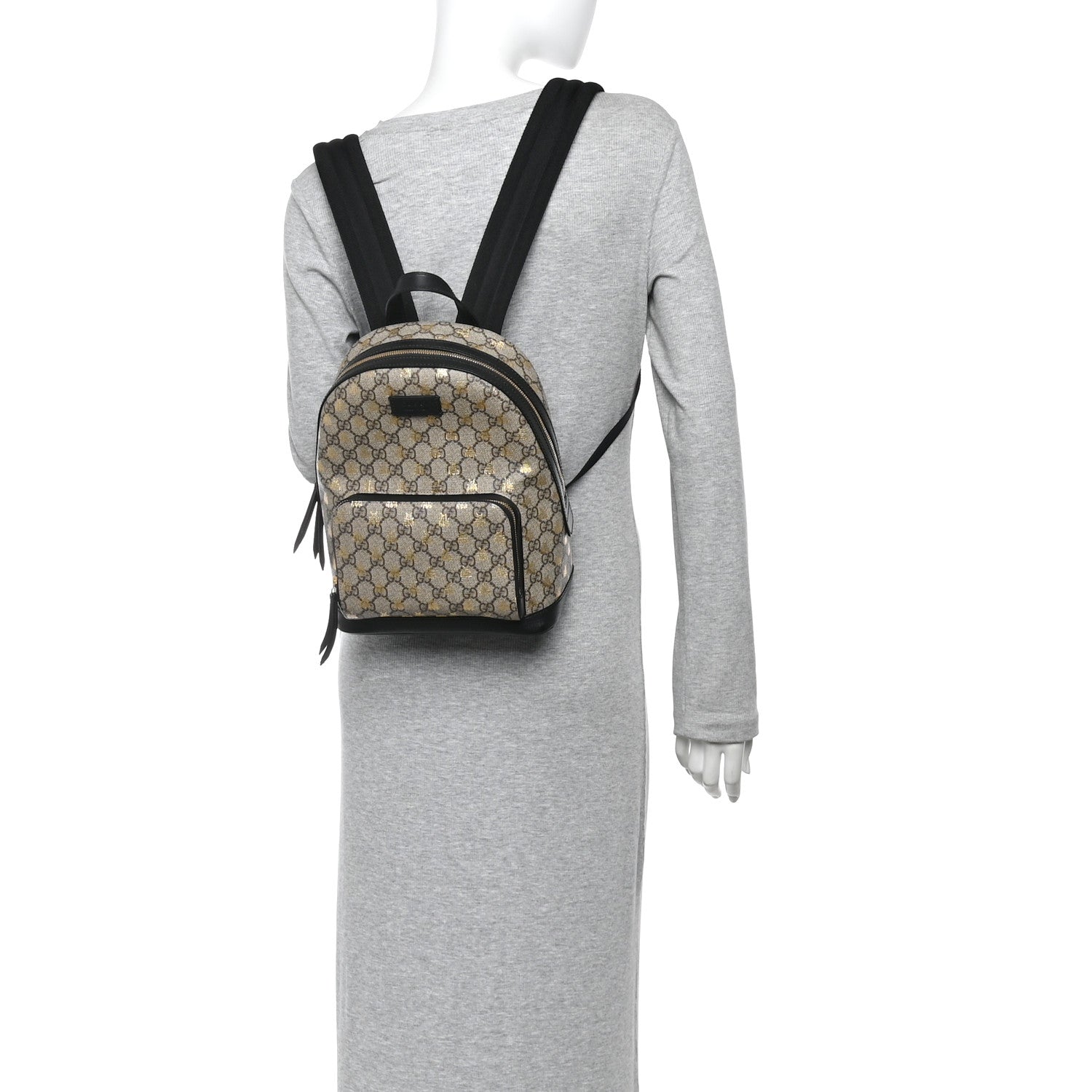 Gucci GG Supreme Monogram Bees Print Small Day Backpack Beige Oro Black 2 of 12